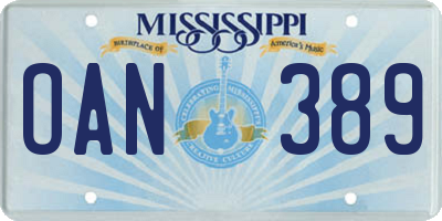 MS license plate OAN389