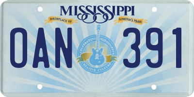 MS license plate OAN391