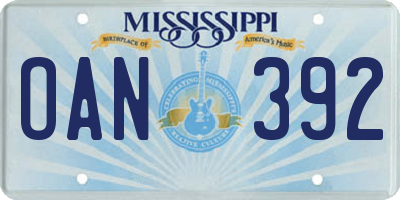 MS license plate OAN392