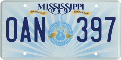 MS license plate OAN397