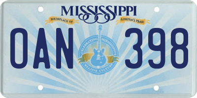 MS license plate OAN398