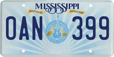 MS license plate OAN399