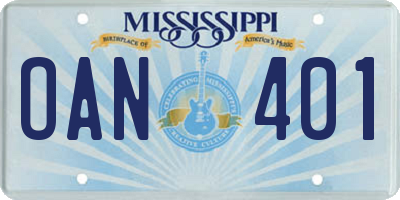 MS license plate OAN401