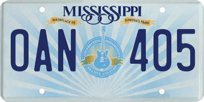 MS license plate OAN405