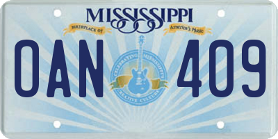 MS license plate OAN409