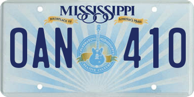 MS license plate OAN410