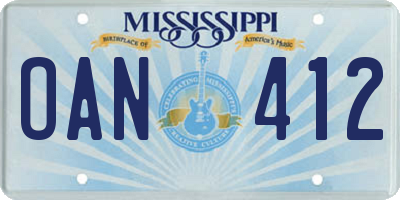 MS license plate OAN412