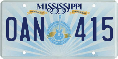 MS license plate OAN415