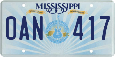 MS license plate OAN417