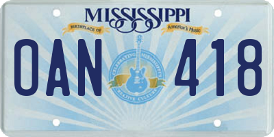 MS license plate OAN418