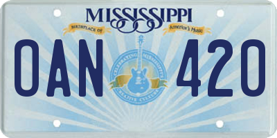 MS license plate OAN420
