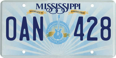 MS license plate OAN428