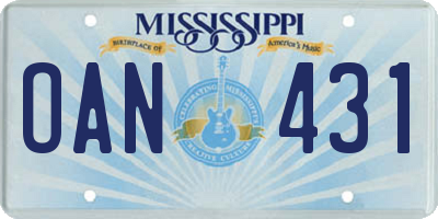 MS license plate OAN431