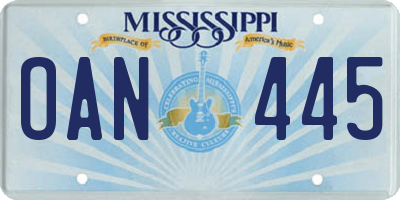 MS license plate OAN445