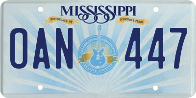 MS license plate OAN447