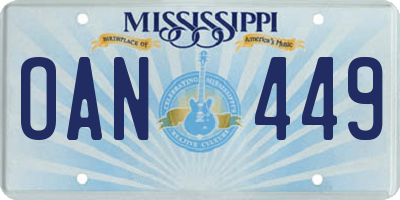 MS license plate OAN449