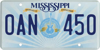 MS license plate OAN450