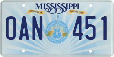 MS license plate OAN451