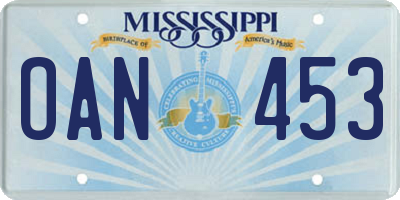 MS license plate OAN453