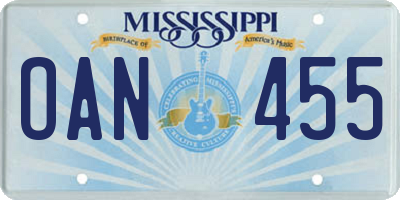 MS license plate OAN455