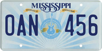 MS license plate OAN456