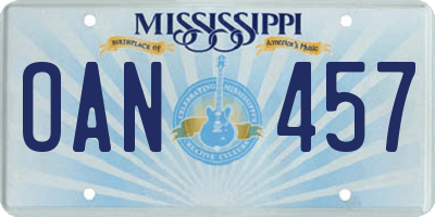 MS license plate OAN457