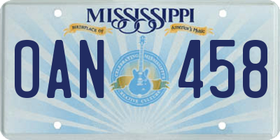 MS license plate OAN458