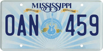 MS license plate OAN459