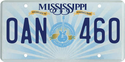 MS license plate OAN460