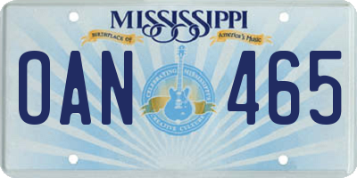 MS license plate OAN465