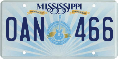 MS license plate OAN466