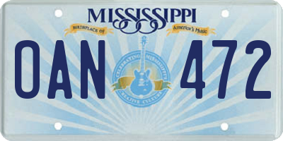 MS license plate OAN472
