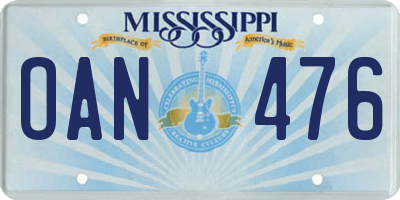 MS license plate OAN476