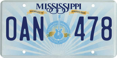 MS license plate OAN478