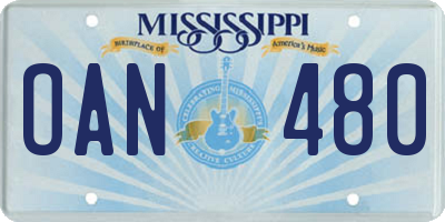 MS license plate OAN480