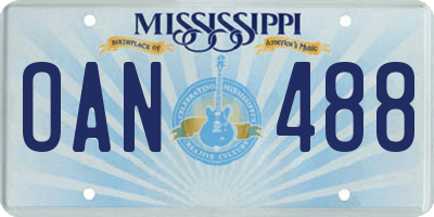 MS license plate OAN488