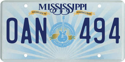MS license plate OAN494