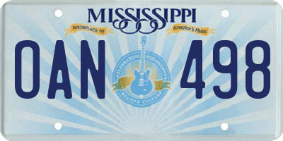 MS license plate OAN498