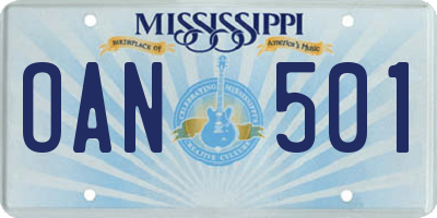 MS license plate OAN501