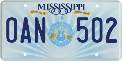 MS license plate OAN502