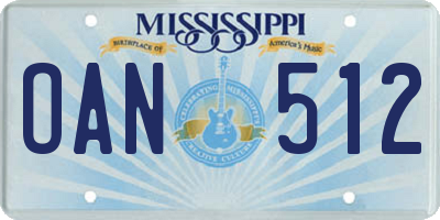 MS license plate OAN512