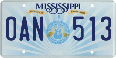 MS license plate OAN513