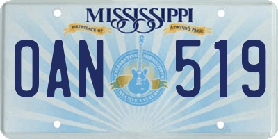 MS license plate OAN519
