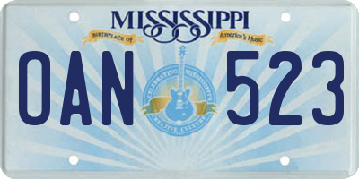 MS license plate OAN523