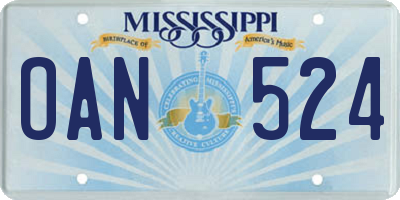 MS license plate OAN524