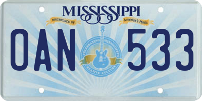 MS license plate OAN533