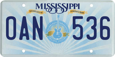 MS license plate OAN536