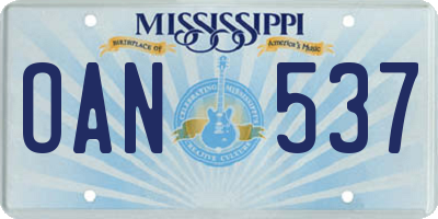 MS license plate OAN537