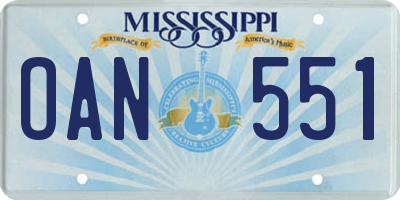 MS license plate OAN551