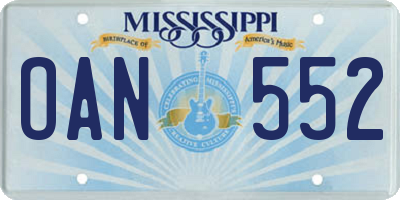 MS license plate OAN552
